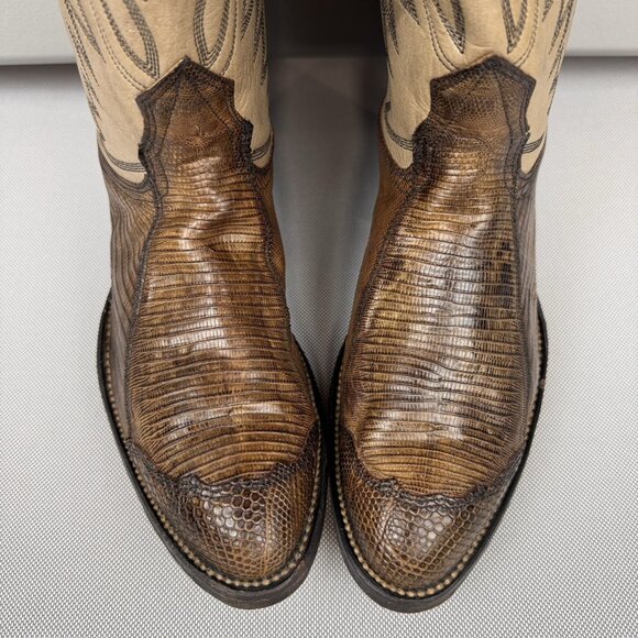 Nocona Boots Mens 8 D Brown/Beige Cowboy Western Leather Lizard Pull On Mid Calf - Picture 7 of 13